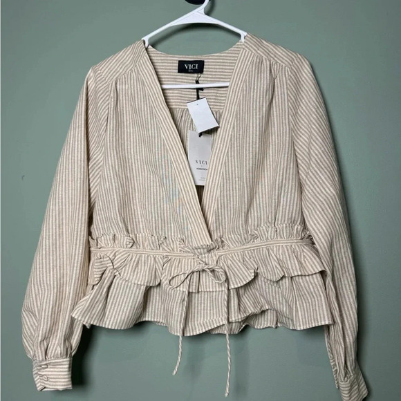 VICI Women’s V-Neck Top Color Natural/Gold Small Style NVT0099‎ - Picture 1 of 8